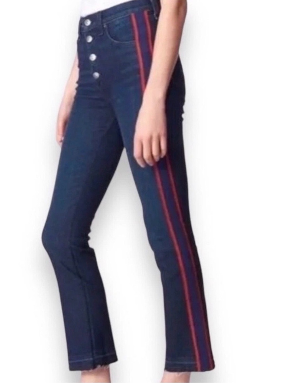 Veronica Beard Carolyn Baby Boot Jeans Midnight Navy Red Stripe 27